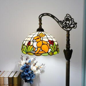 Tiffany Style Floor Lamp Rabbit Handcraft Stained Glass Lamp Adjustable Upright